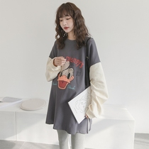 Pregnant women Spring suit fashion Korean cotton long sleeve cartoon color T-shirt Spring and Autumn Sweater two-piece tide