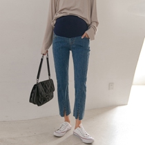 California girl ~ fashionable split micro-horn trousers look thin outside wear spring and fall belly nine pregnant women jeans