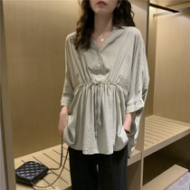 Pregnant womens shirt spring coat Korean version of V-collar out breast-feeding clothes spring and summer waist thin seven-point sleeve shirt tide mother