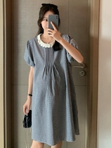 Pregnant woman dress with dress for summer dress New fashion Fashion Temperament Large Code Display Slim Retro Summer Cotton Linen Plaid Pregnant dress