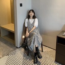 Black gray rock sling dress ~ hipster French sweet dress fairy air maternity pregnant women summer two-piece tide