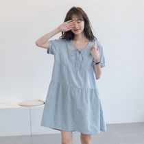 Pregnant womens summer dress cotton fresh lace-up tide mother small man long summer skirt top Net Red