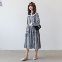 French romantic ~ 2021 autumn pregnant women dress Korean doll collar floral chiffon out breastfeeding dress spring tide