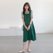 First love skirt ~ pregnant woman summer dress female floral top loose retro high waist age two-piece strap skirt