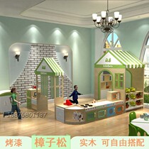 Kindergarten solid wood combination cabinet Childrens Wood simulation kitchen area corner toy Cabinet area storage rack storage cabinet