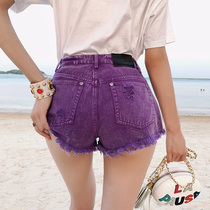 High waisted purple jeans shorts womens net red 2021 new summer wear thin Korean version of Joker pants