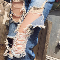Big hole jeans high waist loose beggar women spring 2021 new straight nine-point pants Hyuna net red with the same
