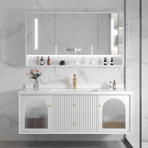 Light luxury Rock board oak bathroom cabinet combination modern simple Changhong glass door intelligent hand wash basin wash table