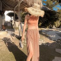 Ins style sexy split net red swimsuit women beach skirt super fairy conservative thin belly hot spring fairy fan