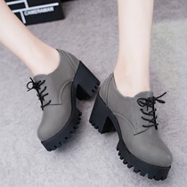 Spring and Autumn New Korean version of the platform chunky-heel surest shoes female high-heeled shoes lacing students shoes black shoes