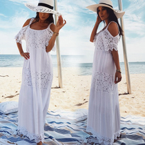 Seaside Holiday Lace Lace Lace with dress Dress Swimsuit External Hitch Hooded Woman Single Piece Long Sunscreen Beach Jacket