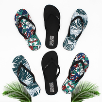 Summer mens slippers couple flip flops trend printing seaside mens beach shoes outdoor non-slip clip feet cool drag women