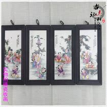 Solid Wood Jingdezhen ceramic porcelain plate painting master hand hand painting piano chess calligraphy painting hanging painting Middle Hall living room hanging painting decoration