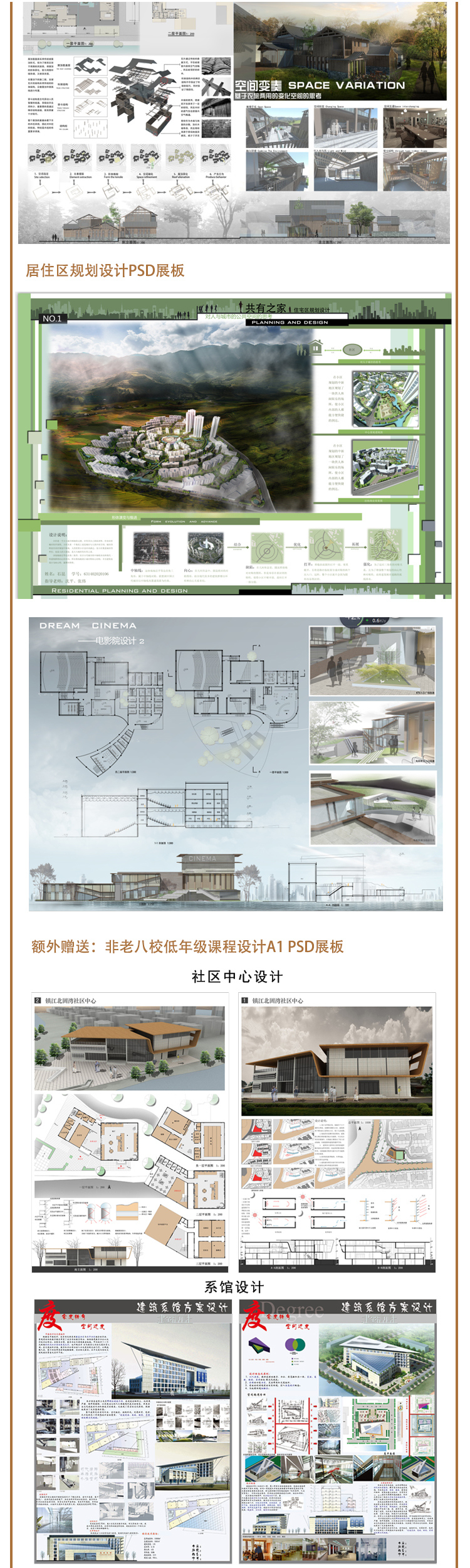 老八校建筑设计psd正图排版源文件合集分层模板展板作品a1高清