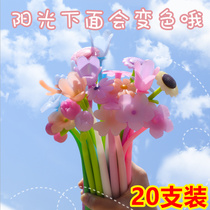 Han Edition Creative stationery Elegant Wind Discoloration Small Flower Medium Pen 0-5m Signature Pen Black Pen Girl Hearts Cute Water Pens