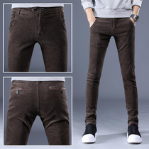 Hong Kong High-end Corduroy Casual Pants Men's Coffee Korean Style Slim Fit Mens Trendy All-match Pants