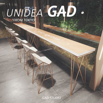 Industrial wind iron art milk tea shop coffee shop table and chair combination solid wood wine bar table high table against wall window long table