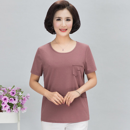 中老年人夏装纯棉t恤衫女40岁50-60妈妈装短袖t恤宽松大码上衣女_7折