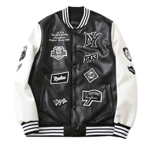 MLBNY Chunqiu Men and women embroidered baseball clothes PU leather jacket jacket jacket couple of clip cotton thickened cotton clothes