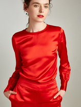 BEEWOOD Bi Wutong original custom womens high-end quality imported acetic acid suit red temperament two-piece set