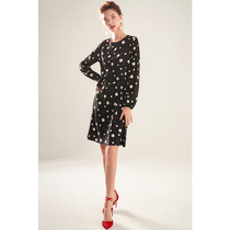 BEEWOOD Bi Wutong original autumn new womens dress polka dot printing stitching A-line pleated skirt
