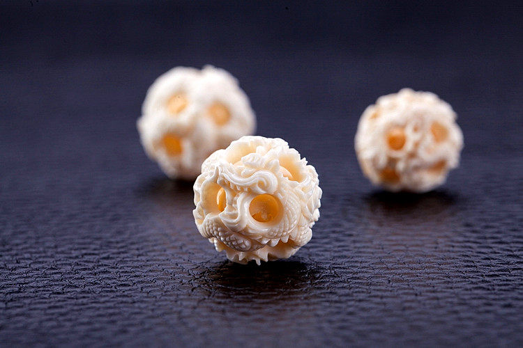 苏工精雕 天然猛犸象牙龙纹玲珑珠鬼工球手工 diy配件手链 吊坠