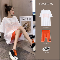 Pregnancy Woman Dress Summer Suit 2021 New Tidal Moms Out Fashion Shorts Shorts Short Sleeve Casual Sports Two Suits