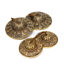 Tantric dharma instrument Nepalese handmade brass touch bell carving pattern Dharma bell Fanyin bell Cymbal diameter 10cm