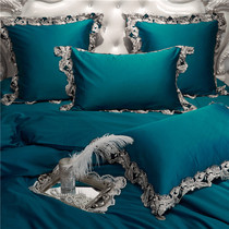 French high-end 80 cotton lace four-piece set of European and American long-staple cotton blue light luxury model room 1 8m bedding