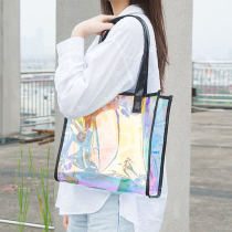Ladies shoulder bag visual portable casual beach bag waterproof supermarket shopping gift bag pvc fog light gradient