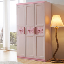 Nordic full solid wood wardrobe assembly two doors full solid wood pink wardrobe three doors childrens wardrobe Simple large wardrobe