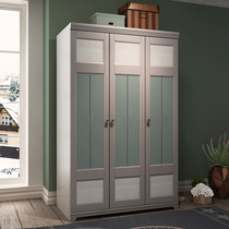 Nordic full solid wood childrens three-door wardrobe flat door two-door wardrobe Full solid wood large wardrobe household bedroom furniture
