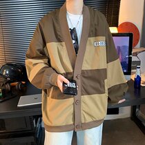 Jacket Man American Vintage Wins Spring Autumn Ramp Up Code V Collar Clothes Tide Cards Loose Collage Baseball Outer Jacket Man