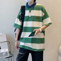 Striped Short Sleeve Polop Shirt Male American Tide Card Male And Female Lovers Half Sleeve Blouse Summer Thin casual short sleeve t-shirt