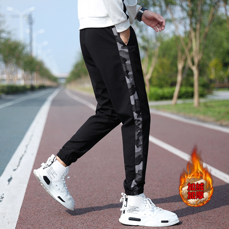 男士休闲运动裤卫裤加绒加厚2019秋季潮流束脚九分长裤子