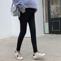 Maternity pants womens winter velvet 3-9 months wear autumn and winter clothes 2021 new black small feet pencil pants tide