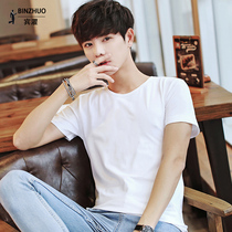 Short-sleeved T-shirt mens pure white young students Korean version of slim-up trend summer boys half-sleeved T-shirt