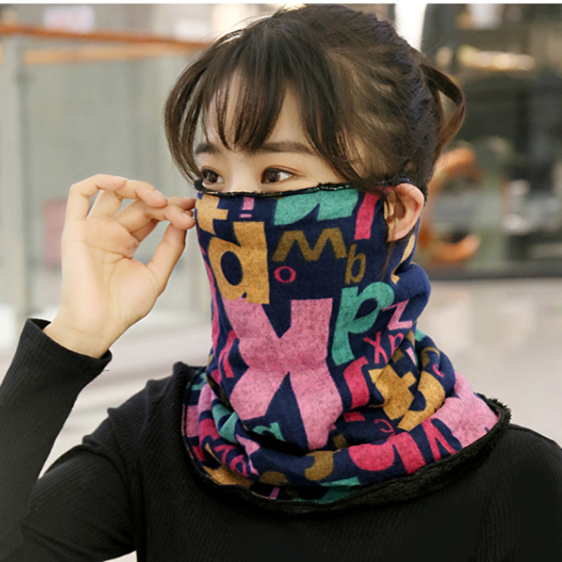 围脖面罩女秋冬户外骑车保暖围脖加绒加厚护颈椎蒙面口罩挂耳围巾