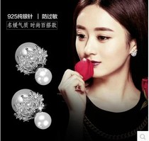 Front and rear ball zircon hollow lace pearl earrings temperament S925 sterling silver female diamond-set size double-sided earrings