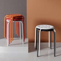 Round stool can be stacked on top of commercial restaurant snack bar bench plastic stool thick solid restaurant iron leg chair