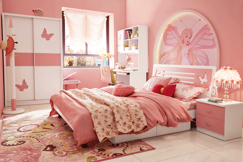 打造一个公主房,自然少不了以粉色为元素.从床,衣柜.