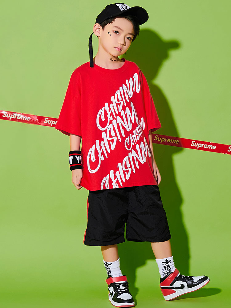 嘻哈儿童街舞套装男童演出服装韩版少儿hiphop衣服帅气宽松短袖潮