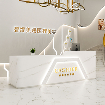 Simple modern luxury beauty salon bar cashier company front desk counter reception shop small clothing store table