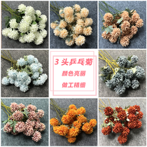 Manufacturer Direct Marketing Emulation Wedding Celebration Flower Materials 3 Heads Ping Pong Chamomile Red Hotel Wedding Place Floral Flower Arrangement Background Floral