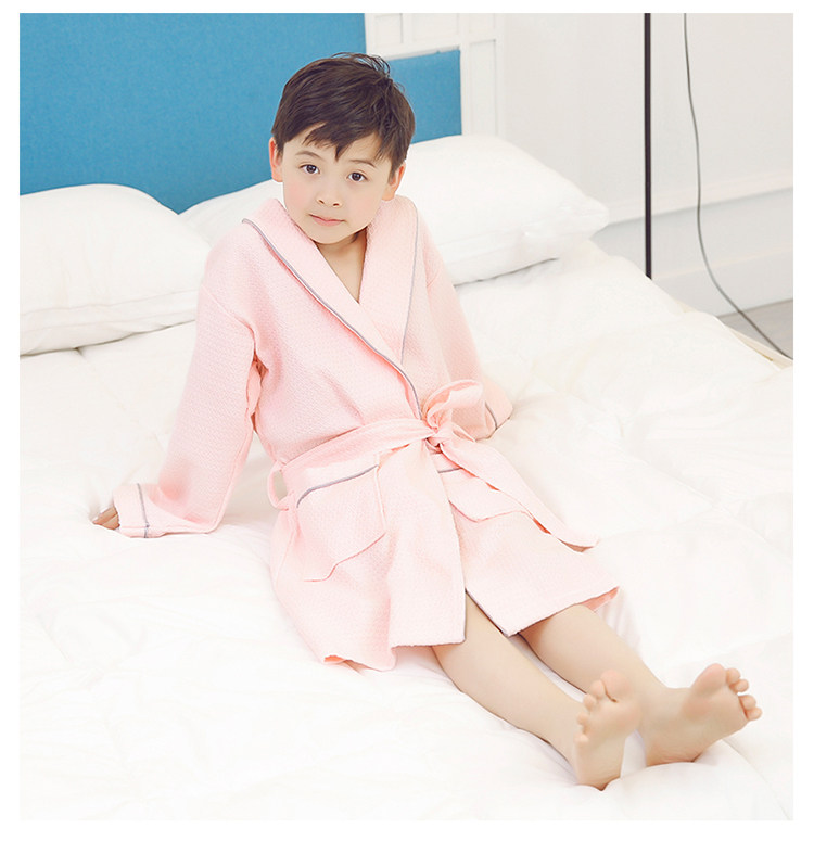 儿童浴袍纯棉吸水带帽薄款男孩浴衣连体游泳中大童女孩宝宝睡袍