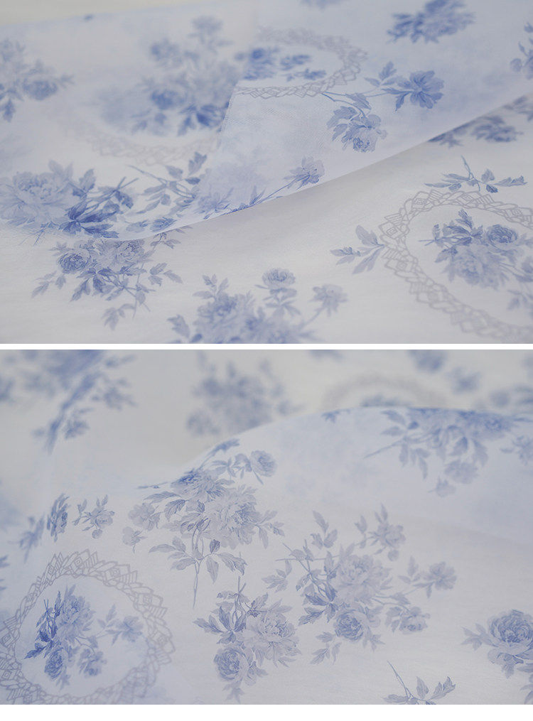 微廓亲肤青花瓷印花欧根纱布料斯佳丽人连衣裙旗袍设计师服装面料