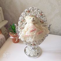 Lace desktop makeup mirror girl heart dream bear rotating makeup mirror makeup mirror