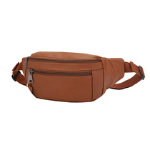 Head layer cowhide mobile phone running bag ultra-thin fitness chest bag leather cash register outdoor cross waist fashion wallet