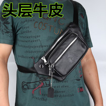 Cowhide mobile phone running bag top layer cowhide ultra-thin fitness chest bag leather outdoor travel oblique waist fashion wallet