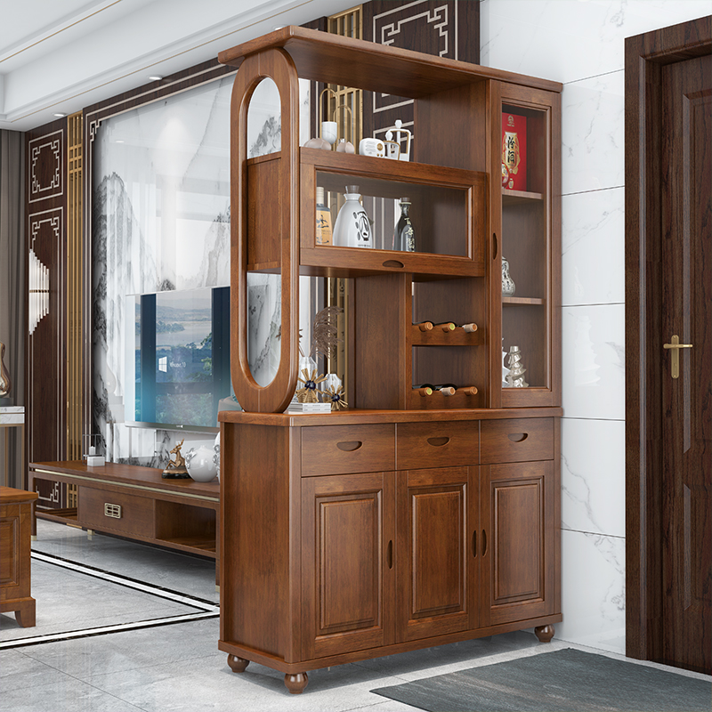 Living room partition cabinet Xuanguan Shoe cabinet Chinese double-sided solid wood wine cabinet leaning against wall wine shelf into door room Closet Screen entry-Taobao